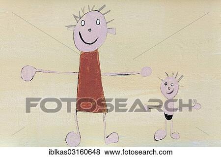 "Mother in a dress and a son in swimwear, children's drawing, Zoutelande, Zeeland province, The Netherlands, Europe" View Large Photo Image Stock Photo - "Mother in a dress and a son in swimwear, children's drawing, Zoutelande, Zeeland province, The Netherlands, Europe". Fotosearch