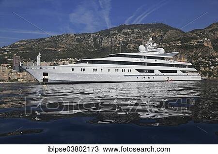 Stock Image - "Motor yacht, Indian Empress, built by Oceanco, at anchor, Monaco, Europe". Fotosearch