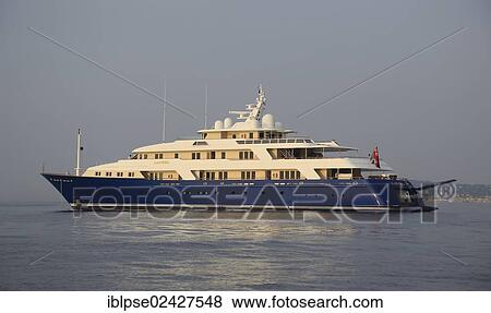 Stock Photo - "Motor yacht Laurel, shipyard Delta Marine, length 73. 15 meters, built in 2006, anchored off the Principality of Monaco, Cote d'Azur, Mediterranean, Europe". Fotosearch