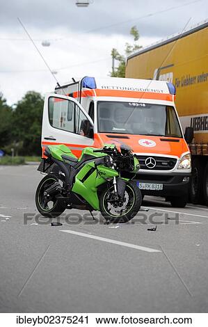 "Motorcycle, Kawasaki Ninja standing next to an ambulance at a crash site, Stuttgart, Baden-Wuerttemberg, Germany, Europe" View Large Photo Image Stock Image - "Motorcycle, Kawasaki Ninja standing next to an ambulance at a crash site, Stuttgart, Baden-Wuerttemberg, Germany, Europe". Fotosearch