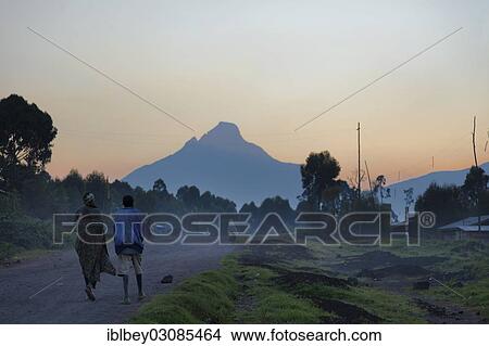 Picture - "Mount Mikeno, volcano just before sunrise, dawn, Goma, Nord-Kivu, Congo, Democratic Republic of the Congo, Africa". Fotosearch