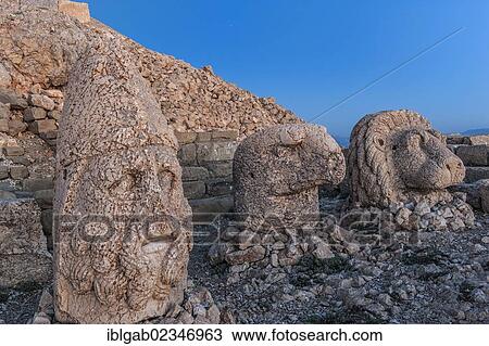 Stock Image - "Mount Nemrut sanctuary, UNESCO World Heritage Site, head of Hercules, ruins of the Commagene civilization, 1st century B. C., Eastern Turkey". Fotosearch