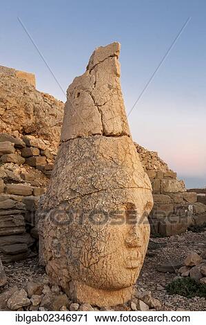 Stock Image - "Mount Nemrut sanctuary, UNESCO World Heritage Site, Antiochus Head, ruins of the Commagene civilization, 1st century B. C., Mount Nemrut, Eastern Turkey". Fotosearch