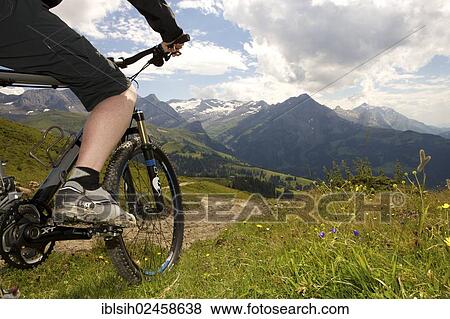"Mountain biker riding a bike in the Alps near Lauenen, Canton Bern, Switzerland, Europe" View Large Photo Image Stock Photo - "Mountain biker riding a bike in the Alps near Lauenen, Canton Bern, Switzerland, Europe". Fotosearch