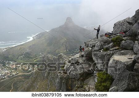 "Mountain climbers on Table Mountain, overlooking Lion's Head, Cape Town, Western Cape, South Africa, Africa" View Large Photo Image Stock Photography - "Mountain climbers on Table Mountain, overlooking Lion's Head, Cape Town, Western Cape, South Africa, Africa". Fotosearch