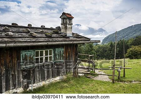 Stock Image - "Mountain hut, near Kochel am See, Upper Bavaria, Bavaria, Germany, Europe". Fotosearch