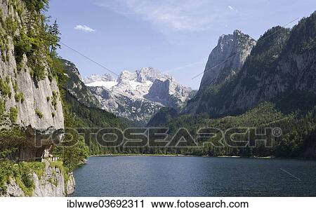 Stock Image - "Mountain lake, Dachstein Mountains, Gosausee lake, Salzkammergut, Austria, Europe". Fotosearch
