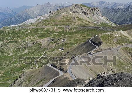 Stock Photography - "Mountain pass of Col de la Bonette, 2715 m, part of the Route des Grandes Alpes mountain road, Jausiers, Provence-Alpes-Cote d'Azur, French Alps, France, Europe". Fotosearch