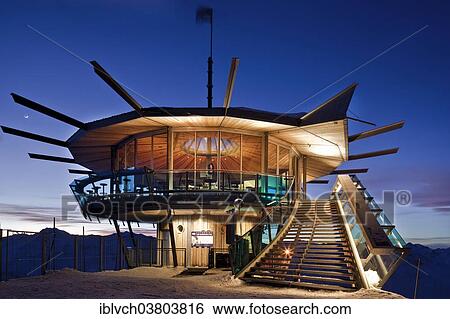 Stock Photograph - "Mountain Restaurant Top Mountain Star at dusk, Hochgurgl, Tyrol, Austria, Europe". Fotosearch