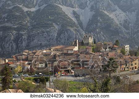 Stock Photograph - "Mountain village of Greolieres, Greolieres, Departement Alpes-Maritimes, Region Provence-Alpes-Cote dâ€™Azur, France, Europe". Fotosearch