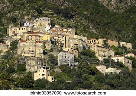 Stock Image - "Mountain village of Lama in the Ostriconi Valley, Corsica, France, Europe". Fotosearch