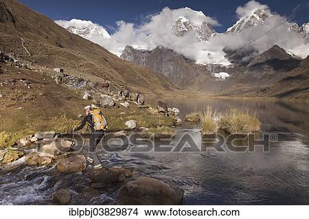 "Mountaineer at Laguna Carhuacocha, Cordillera Huayhuash, Peru, South America" View Large Photo Image Picture - "Mountaineer at Laguna Carhuacocha, Cordillera Huayhuash, Peru, South America". Fotosearch