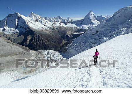 Stock Photography - "Mountaineer during the ascent of Mt Nevado Pisco, Cordillera Blanca, Peru, South America". Fotosearch