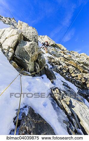 "Mountaineer during the ascent via the north-eastern ridge to Mt Grande Lui, Mont Blanc massif, Alps, Canton of Valais, Switzerland, Europe" View Large Photo Image Stock Photography - "Mountaineer during the ascent via the north-eastern ridge to Mt Grande Lui, Mont Blanc massif, Alps, Canton of Valais, Switzerland, Europe". Fotosearch
