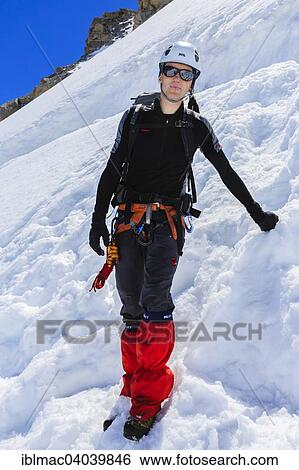 "Mountaineer in the snow, below Mt Col Blanc, Mont Blanc massif, Alps, Canton of Valais, Switzerland, Europe" View Large Photo Image Stock Photograph - "Mountaineer in the snow, below Mt Col Blanc, Mont Blanc massif, Alps, Canton of Valais, Switzerland, Europe". Fotosearch