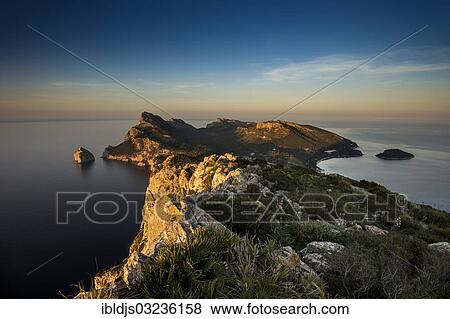 "Mountains and sea at sunset, Cap Formentor, Pollenca, Majorca, Balearic Islands, Spain, Europe" View Large Photo Image Stock Photo - "Mountains and sea at sunset, Cap Formentor, Pollenca, Majorca, Balearic Islands, Spain, Europe". Fotosearch
