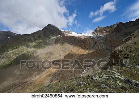Picture - "Mountains Oetztaler Urkund, Wildspitze, Rofenkar-Ferner, from Mt Wildes Mannle, Oetztal Alps, Tyrol, Austria, Europe". Fotosearch