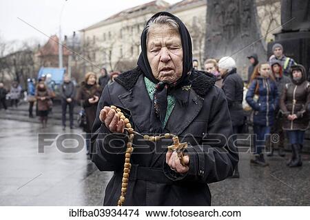 Picture - "Mourning ceremony for victims of the Euromaidan in Kiev, Lviv, Western Ukraine, Ukraine, Europe". Fotosearch