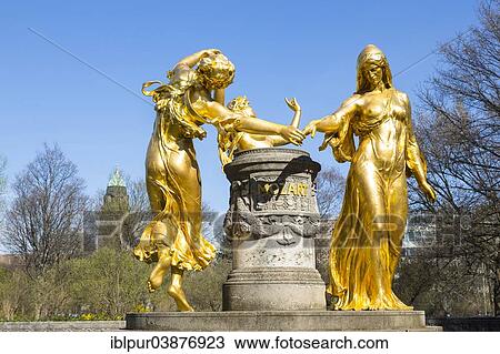 "Mozartbrunnen with fountain figures """"Grace"""", """"Serenity"""", """"Gravity, """" Bluherpark, Dresden, Saxony, Germany, Europe" View Large Photo Image Stock Image - "Mozartbrunnen with fountain figures """"Grace"""", """"Serenity"""", """"Gravity, """" Bluherpark, Dresden, Saxony, Germany, Europe". Fotosearch