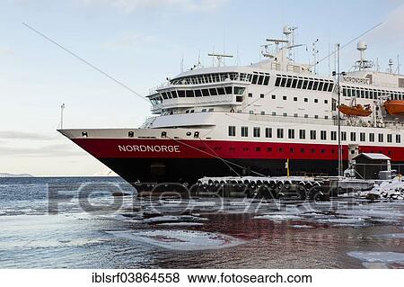"MS Nordnorge, passenger cruise ship in the Barents Sea, in the fjord of Kirkenes, Finnmark, Norway, Europe" View Large Photo Image Stock Photo - "MS Nordnorge, passenger cruise ship in the Barents Sea, in the fjord of Kirkenes, Finnmark, Norway, Europe". Fotosearch