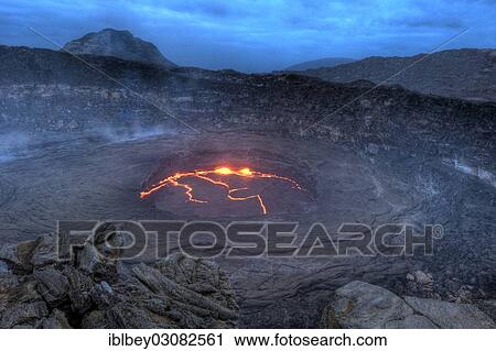 Stock Image - "Mt Ertale, south crater of the volcano, the lava lake has been active for 40 years, Danakil-Senke, Vulkan Ertale, Afdera, Wollo, Ethiopia, Africa". Fotosearch