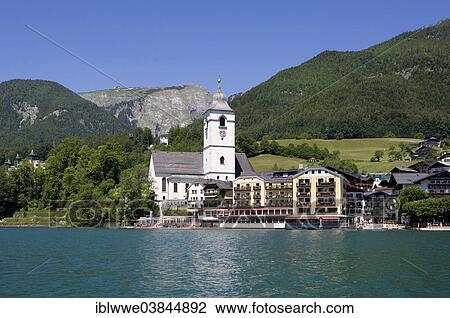 "Mt Schafberg, Hotel Weisses Rossel and the pilgrimage church, Wolfgangsee Lake, St. Wolfgang, Salzkammergut, Upper Austria, Austria, Europe" View Large Photo Image Stock Image - "Mt Schafberg, Hotel Weisses Rossel and the pilgrimage church, Wolfgangsee Lake, St. Wolfgang, Salzkammergut, Upper Austria, Austria, Europe". Fotosearch