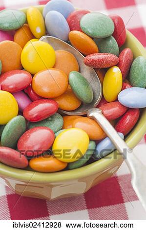 Multicolored candy in a bowl View Large Photo Image Stock Photo - Multicolored candy in a bowl. Fotosearch