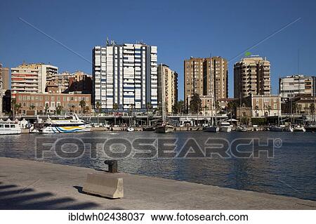 Stock Photo - "Multistorey buildings at the harbour, Puerto, Malaga, Costa del Sol, Andalusia, Spain, Europe, PublicGround, Europe". Fotosearch