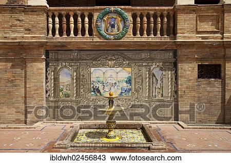 "Mural and fountain made of tiles and ceramics at the Plaza de Espana, Seville, Andalusia, Spain, Europe" View Large Photo Image Stock Image - "Mural and fountain made of tiles and ceramics at the Plaza de Espana, Seville, Andalusia, Spain, Europe". Fotosearch