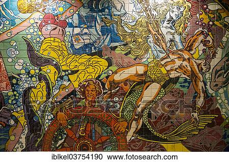 Stock Image - "Mural, Expo 98 site, Lisbon, Lisbon District, Portugal, Europe". Fotosearch