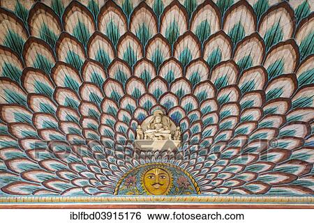 Stock Photograph - "Mural, Peacock Gate, City Palace, Jaipur, Rajasthan, India, Asia". Fotosearch