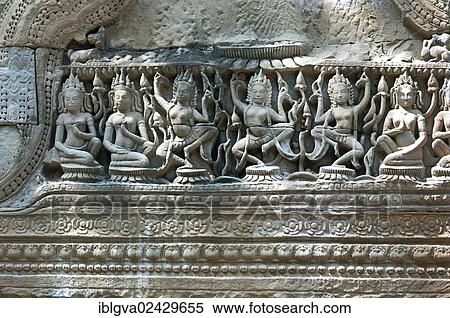 Stock Photography - "Mural relief, sandstone, with dancing apsaras ending at the hall of the dancers, Preah Khan Temple, Angkor, Siem Reap, Cambodia, Southeast Asia, Asia". Fotosearch