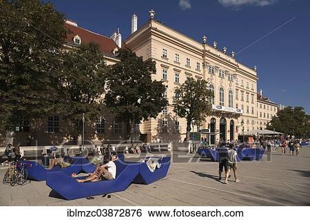 "Museum quarter with big blue seating, Museumsplatz, Vienna, Austria, Europe" View Large Photo Image Stock Photograph - "Museum quarter with big blue seating, Museumsplatz, Vienna, Austria, Europe". Fotosearch