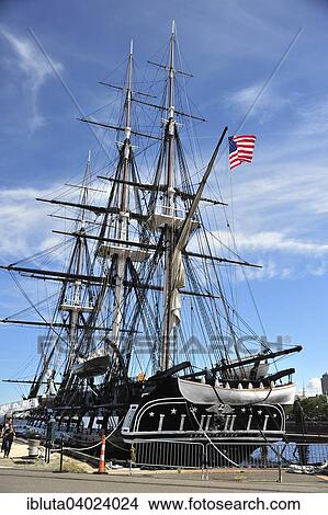 Picture - "Museum ship USS Constitution, warship from 1797, in the harbor, Boston, Massachusetts, United States, North America". Fotosearch