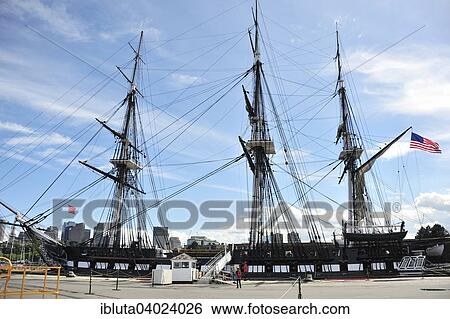 Stock Photograph - "Museum ship USS Constitution, warship from 1797, in the harbor, Boston, Massachusetts, United States, North America". Fotosearch