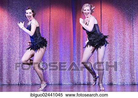 Stock Photography - "Musical """"Chicago"""" with Annette Krossa as Roxie Hart and Natascha-Cecillia Hill as Velma Kelly, live performance, Le Theatre in Kriens, Lucerne, Switzerland, Europe". Fotosearch