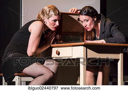 Stock Photo - "Musical """"Chicago"""" with Natascha-Cecillia Hill as Velma Kelly and Adriana De Toffol as Matron Mama Morton, live performance, Le Theatre in Kriens, Lucerne, Switzerland, Europe". Fotosearch