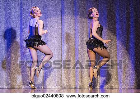 Stock Photo - "Musical """"Chicago"""" with Natascha-Cecillia Hill as Velma Kelly and Annette Krossa as Roxie Hart, live performance, Le Theatre in Kriens, Lucerne, Switzerland, Europe". Fotosearch