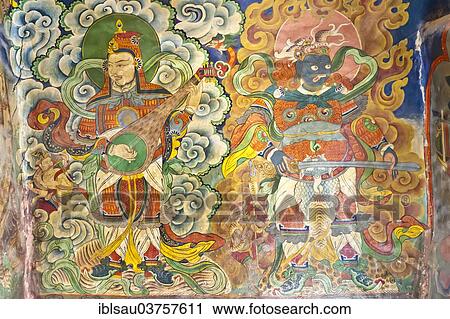 "Musicians and demon mural at the entrance of the Tashi Choling Gompa, Tibetan Buddhism, Gieling, Upper Mustang, Lo, Nepal, Asia" View Large Photo Image Stock Image - "Musicians and demon mural at the entrance of the Tashi Choling Gompa, Tibetan Buddhism, Gieling, Upper Mustang, Lo, Nepal, Asia". Fotosearch