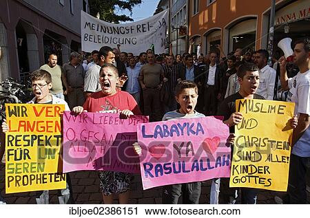 "Muslims demonstrating peacefully against the Muhammad defamatory video in Freiburg, Baden-Wuerttemberg, Germany, Europe" View Large Photo Image Stock Image - "Muslims demonstrating peacefully against the Muhammad defamatory video in Freiburg, Baden-Wuerttemberg, Germany, Europe". Fotosearch