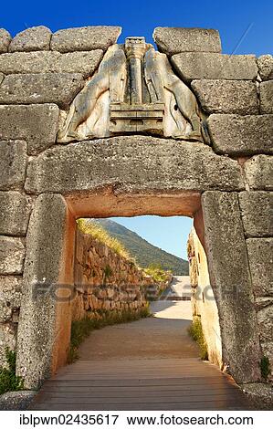 "Mycenae Lion Gate and citadel walls, built in 1350 B. C., Mycenae archaeological site, UNESCO World Heritage, Peloponnese, Greece, Europe" View Large Photo Image Stock Photo - "Mycenae Lion Gate and citadel walls, built in 1350 B. C., Mycenae archaeological site, UNESCO World Heritage, Peloponnese, Greece, Europe". Fotosearch