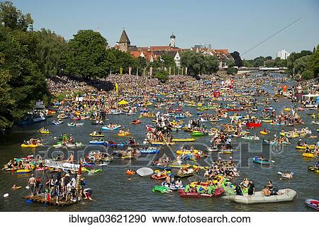 "Nabada"""", a traditional water parade on the Danube River on Swear Monday, Ulm, Baden-Wurttemberg, Germany, Europe" View Large Photo Image Stock Image - "Nabada"""", a traditional water parade on the Danube River on Swear Monday, Ulm, Baden-Wurttemberg, Germany, Europe". Fotosearch