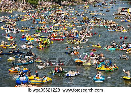 Stock Photo - "Nabada"""", a traditional water parade on the Danube River on Swear Monday, Ulm, Baden-Wurttemberg, Germany, Europe". Fotosearch