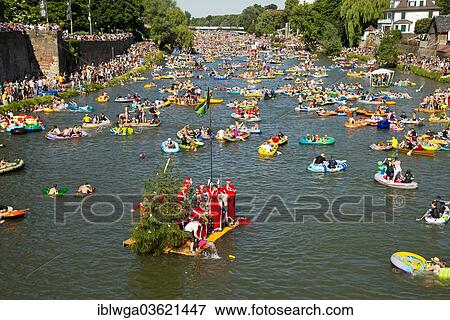 Stock Photo - "Nabada"""", a traditional water parade on the Danube River on Swear Monday, Ulm, Baden-Wurttemberg, Germany, Europe". Fotosearch