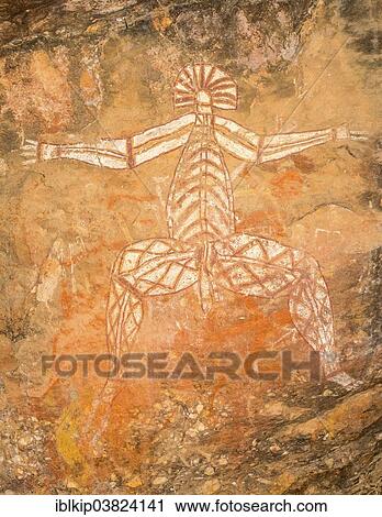 Stock Image - "Nabulwinjbulwinj, rock painting of a dangerous spirit, Australian Aboriginal art, Nourlangie Rock, Kakadu National Park, Northern Territory, Australia, Oceania". Fotosearch