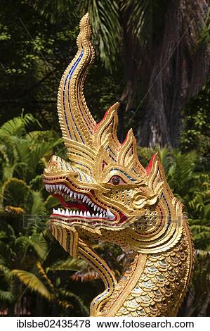 Stock Photo - "Naga figure at Viharn Luang, Wat Phra Singh, Chiang Mai, Northern Thailand, Thailand, Asia". Fotosearch