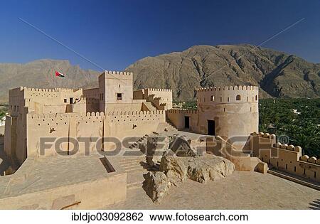 Stock Image - "Nakhal Fort or Nakhl Fort, Nakhal, Al Batinah, Oman, Asia". Fotosearch