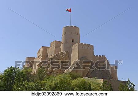 Stock Photo - "Nakhal Fort or Nakhl Fort, Nakhal, Al Batinah, Oman, Asia". Fotosearch
