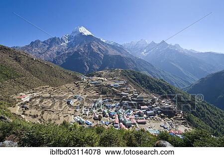 "Namche Bazar (3. 440 m), the base for trekking and mountaineering in Solo Khumbu region, Namche Bazar, Solukhumbu District, Sagarmatha Zone, Nepal, Asia" View Large Photo Image Stock Photo - "Namche Bazar (3. 440 m), the base for trekking and mountaineering in Solo Khumbu region, Namche Bazar, Solukhumbu District, Sagarmatha Zone, Nepal, Asia". Fotosearch