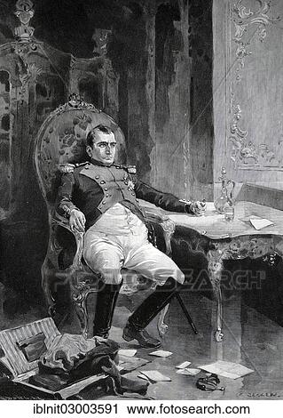 Stock Image - "Napoleon taking poison in the Palace of Fontainebleau, illustration from the yearbook Modern Art in Master Woodcuts, 1900". Fotosearch